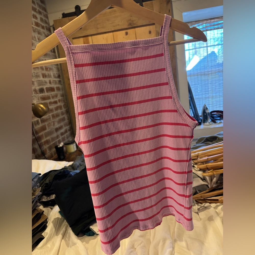 We The Free Pink and Red Striped Tank Top